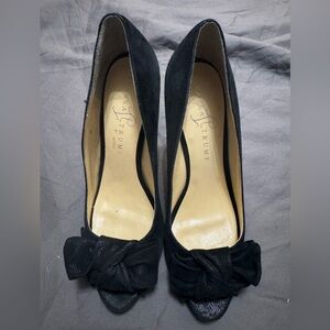 Ivanka Trump Black Suede Metallic IT Frenchy Peep-Toe Heels with Bow Size 8